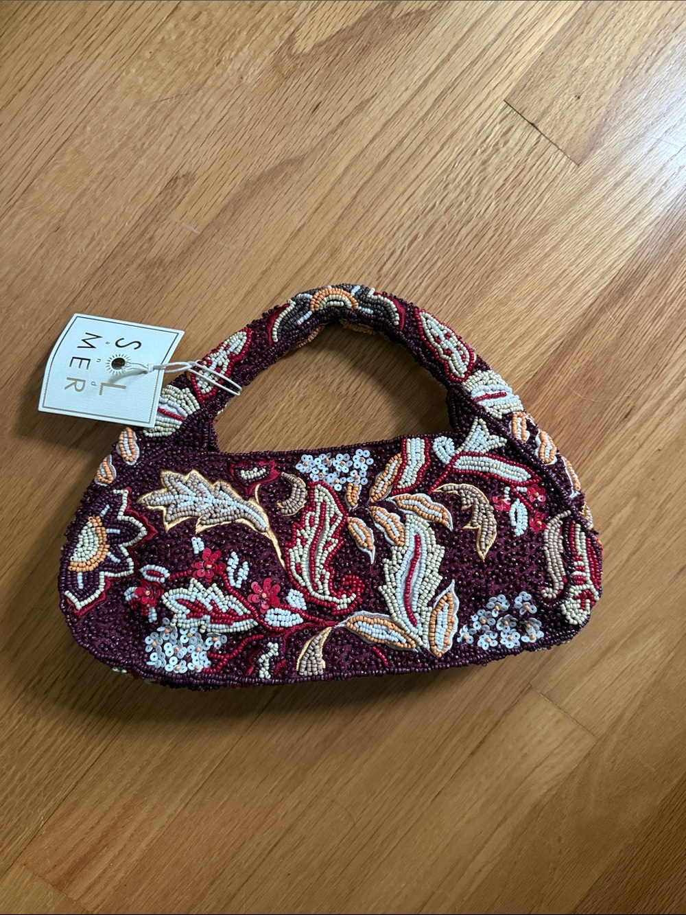 ❇️NWT❇️ SOL and MER Fall Beaded Mini Top-Handle Bag in Burgundy Floral - Picture 5 of 11